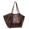 Women’s Large PU Leather Tote Bag – Vintage Gold Turn-Lock Shoulder Handbag