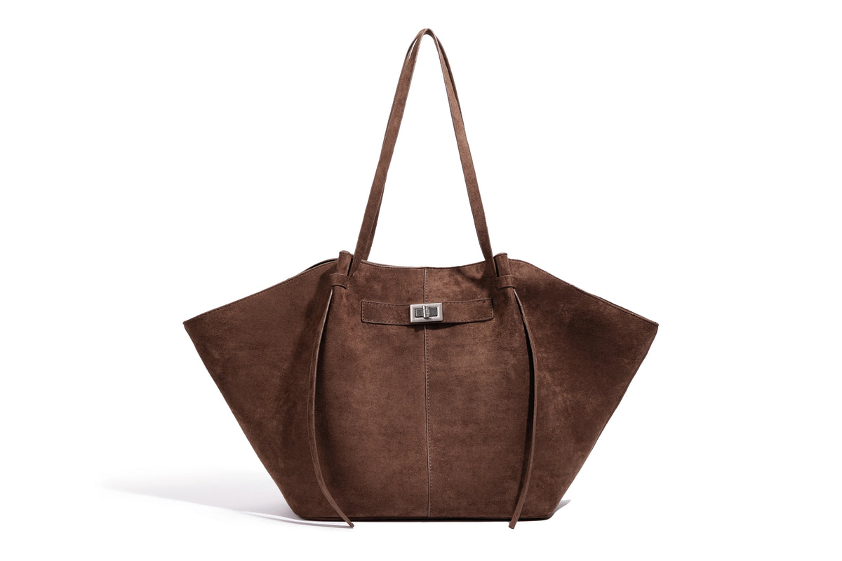 Women’s Large PU Leather Tote Bag – Vintage Gold Turn-Lock Shoulder Handbag