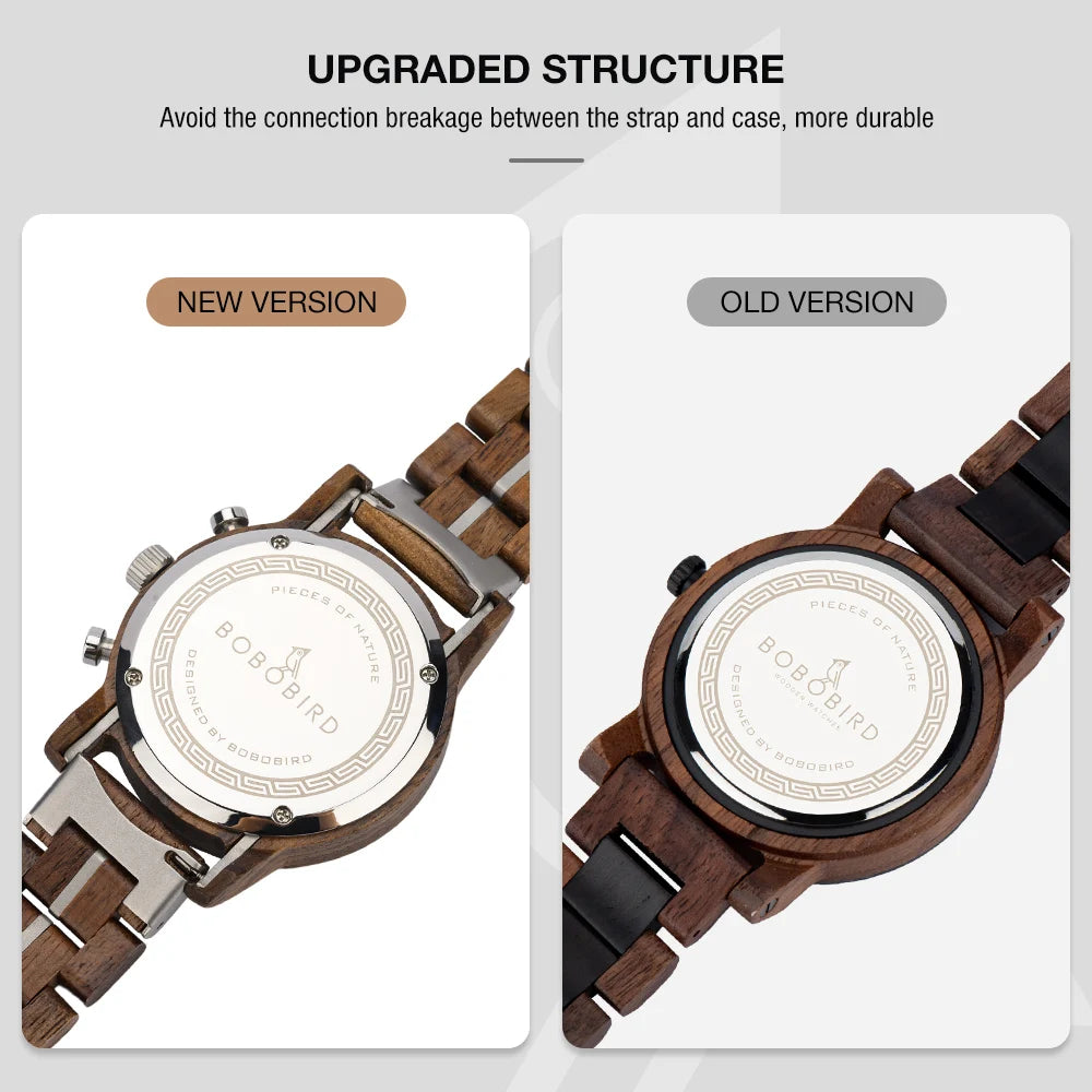 BOBO BIRD Men’s Wood Watch – Engraved Wooden Wristwatch with Quartz Movement