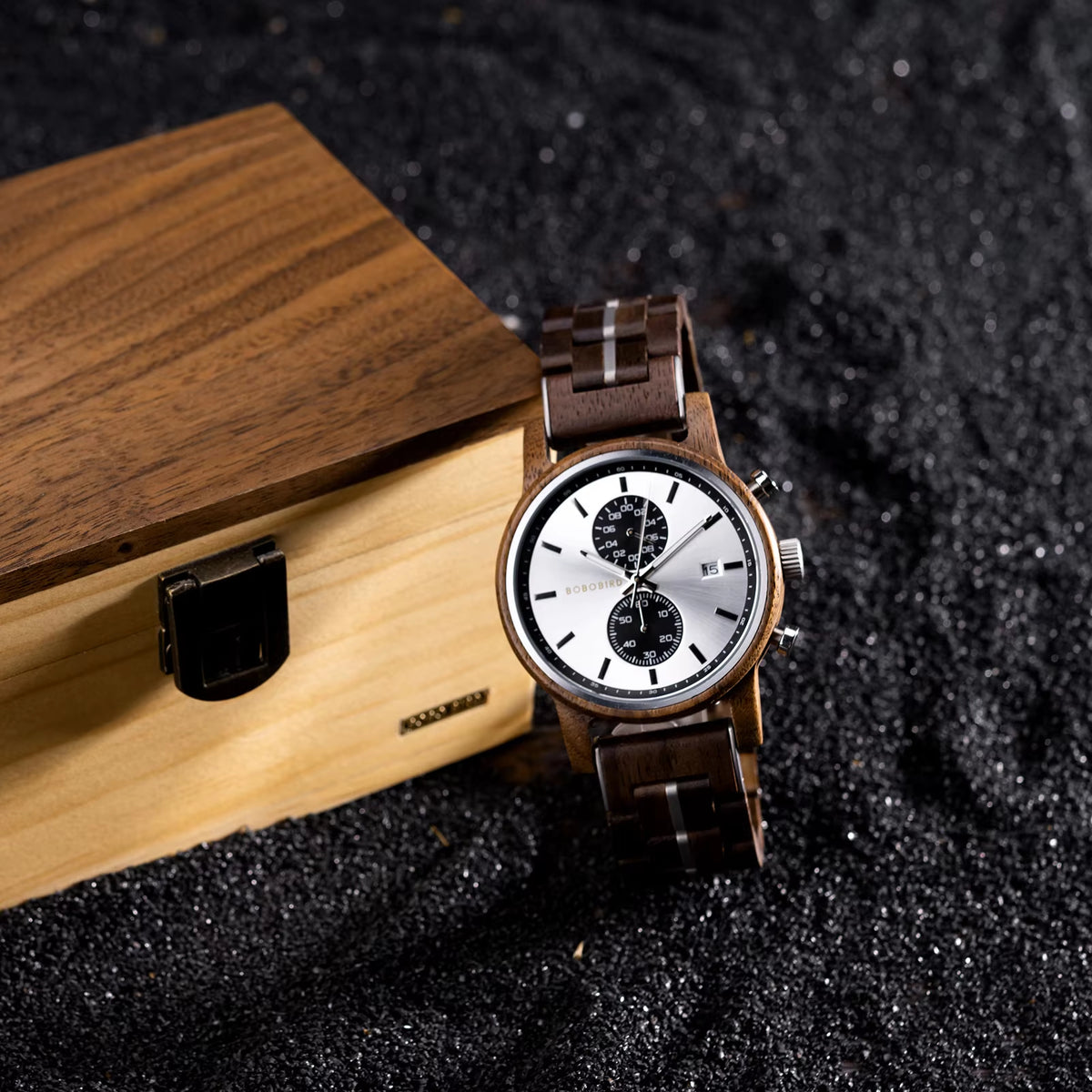 BOBO BIRD Men’s Wood Watch – Engraved Wooden Wristwatch with Quartz Movement