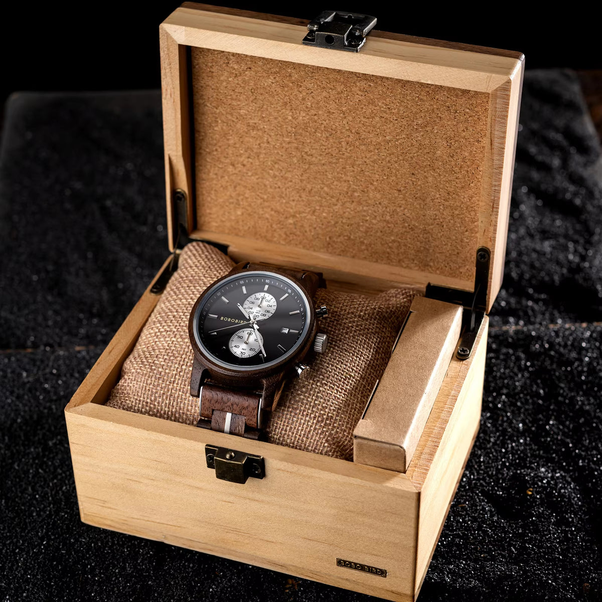 BOBO BIRD Men’s Wood Watch – Engraved Wooden Wristwatch with Quartz Movement