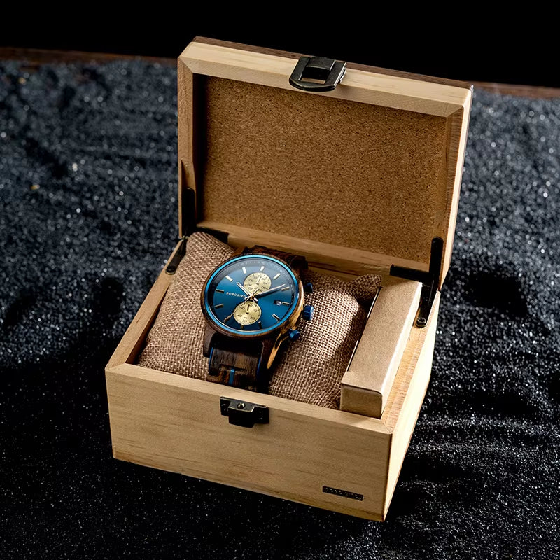BOBO BIRD Men’s Wood Watch – Engraved Wooden Wristwatch with Quartz Movement